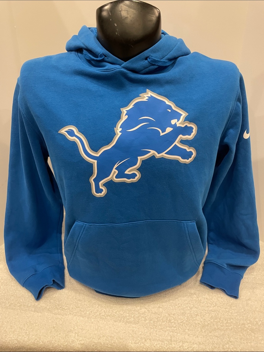 Adult Nike Blue Detroit Lions Pullover Hoodie with White Emblem